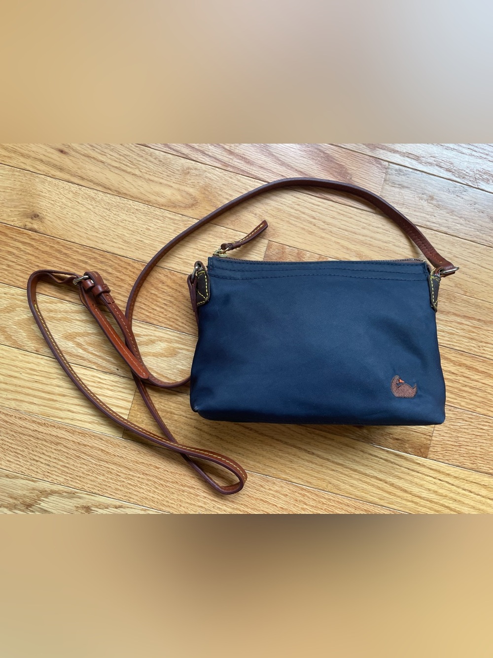 Dooney & Bourke Navy Crossbody with Brown Leather Trim Vintage Y2K